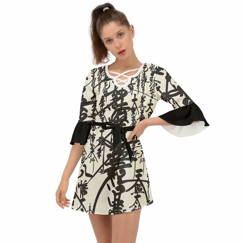 Load image into Gallery viewer, Oriental Pattern Criss Cross Mini Dress
