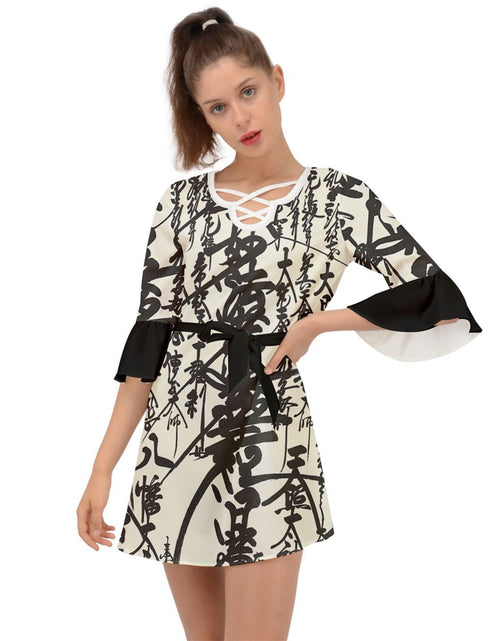 Load image into Gallery viewer, Oriental Pattern Criss Cross Mini Dress
