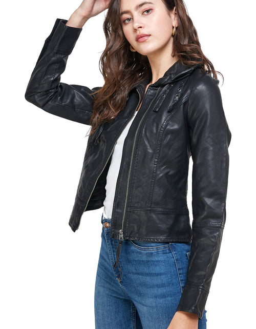 Load image into Gallery viewer, Double Buckle High Neck Vegan Leather Biker Jacket
