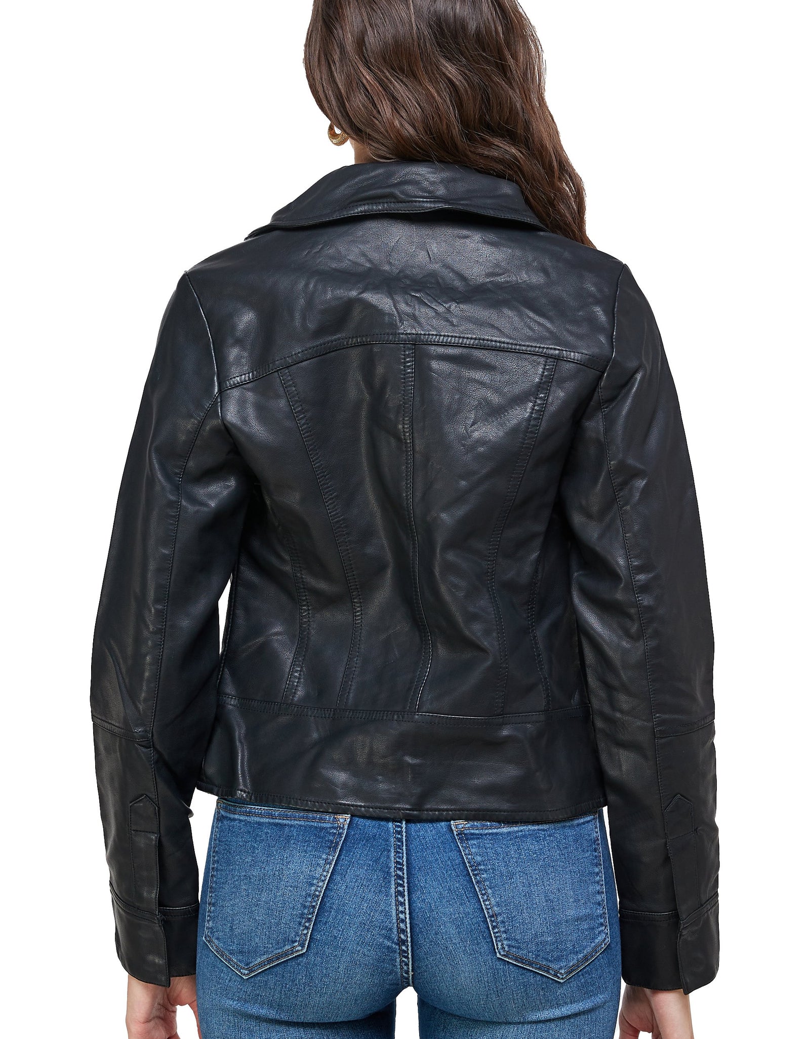 Double Buckle High Neck Vegan Leather Biker Jacket